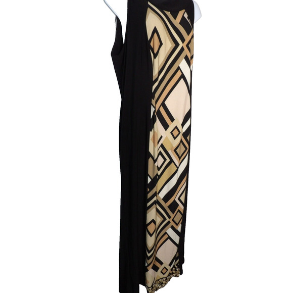R& M Richards Dress 14W Black Maxi Sleeveless Geometric Beachy Boho Summer Vacay - Picture 4 of 13